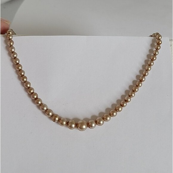 Vintage Sterling Silver Clasp Child Girl Champagne Graduated Pearl Necklace - Picture 3 of 11